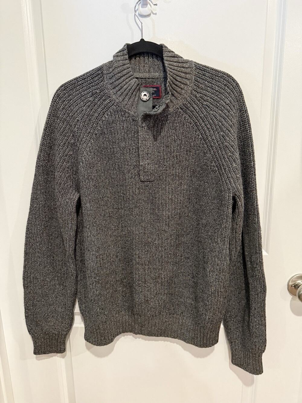 UNTUCKit Sweater Mens XLarge Gray Bowman Snap Up Mock Neck Elbow Patch Pullover